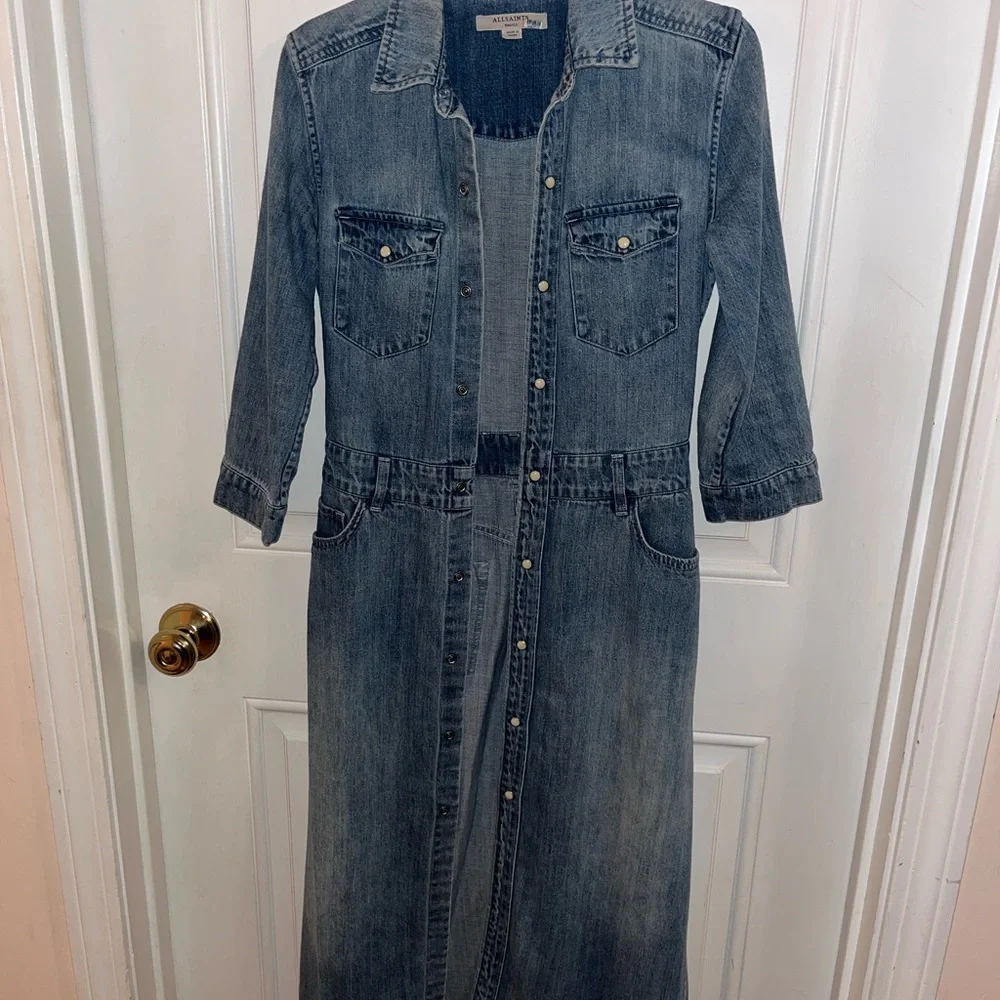 All Saints Blue Denim Maxi Dress - Picture 1 of 4